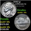 1942-p Jefferson Nickel 5c Grades GEM++ 5fs