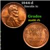 1944-d Lincoln Cent 1c Grades GEM+ Unc RB