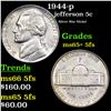1944-p Jefferson Nickel 5c Grades GEM+ 5fs
