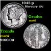 1945-p Mercury Dime 10c Grades GEM++ Unc
