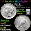 Image 1 : 1921-p Peace Dollar $1 Graded ms64+ BY SEGS