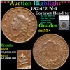 1824/2 Coronet Head Large Cent N-1 1c Graded au55+ By SEGS