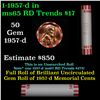 Image 1 : Shotgun Lincoln 1c roll, 1957-d 50 pcs Bank Wrapper.