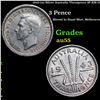 1943-(m) Silver Australia Threepence 3P KM-37 Grades Choice AU