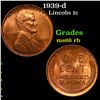 Image 1 : 1939-d Lincoln Cent 1c Grades GEM+ Unc RB