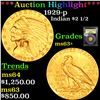 Image 1 : 1929-p Gold Indian Quarter Eagle $2 1/2 Graded Select+ Unc By USCG
