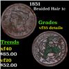 1851 Braided Hair Large Cent 1c Grades VF Details