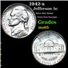 1942-s Jefferson Nickel 5c Grades GEM Unc