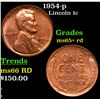 1954-p Lincoln Cent 1c Grades Gem+ Unc RD