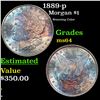 RAINBOW TONED 1889-p Morgan Dollar $1 Grades Choice Unc