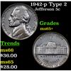Image 1 : 1942-p Type 2 Jefferson Nickel 5c Grades GEM+ Unc