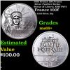 1986 France 100 Francs Silver Piedfort Strike, Statue of Liberty, KM# P972 Grades ms69+
