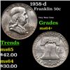 Image 1 : 1958-d Franklin Half Dollar 50c Grades Choice+ Unc
