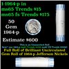 Image 1 : Bank Style Shotgun Uncirculated Jefferson 5c roll, 1964-p 40 pcs