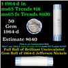 Image 1 : Bank Style Shotgun Uncirculated Jefferson 5c roll, 1964-d 40 pcs