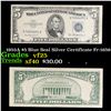 1953A $5 Blue Seal Silver Certificate Fr-1656 Grades vf+