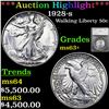 1928-s Walking Liberty Half Dollar 50c Graded ms63+ By SEGS