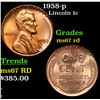 1958-p Lincoln Cent 1c Grades GEM++ Unc RD