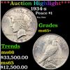 ***Auction Highlight*** 1934-s Peace Dollar $1 Grades GEM+ Unc By SEGS (fc)