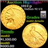 ***Auction Highlight*** 1912-p Gold Indian Quarter Eagle $2 1/2 Graded ms62 details By SEGS (fc)