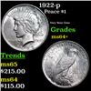 Image 1 : 1922-p Peace Dollar $1 Grades Choice+ Unc