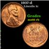 Image 1 : 1937-d Lincoln Cent 1c Grades GEM+ Unc RB