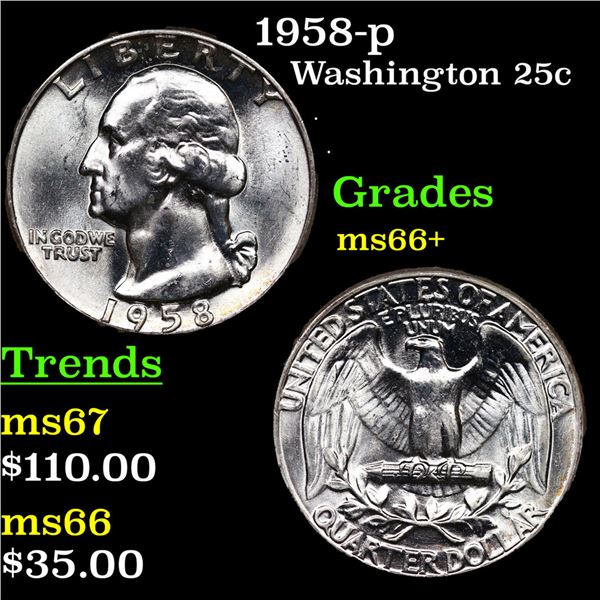 1958-p Washington Quarter 25c Grades GEM++ Unc