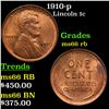 Image 1 : 1910-p Lincoln Cent 1c Grades GEM+ Unc RB