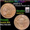 Image 1 : ***Auction Highlight*** 1810 Classic Head half cent C-1 1/2c Graded ms64 BN BY SEGS (fc)