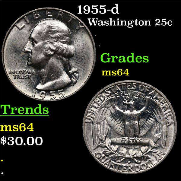 1955-d Washington Quarter 25c Grades Choice Unc