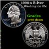 Image 1 : Proof 1996-s Silver Washington Quarter 25c Grades GEM++ Proof Deep Cameo