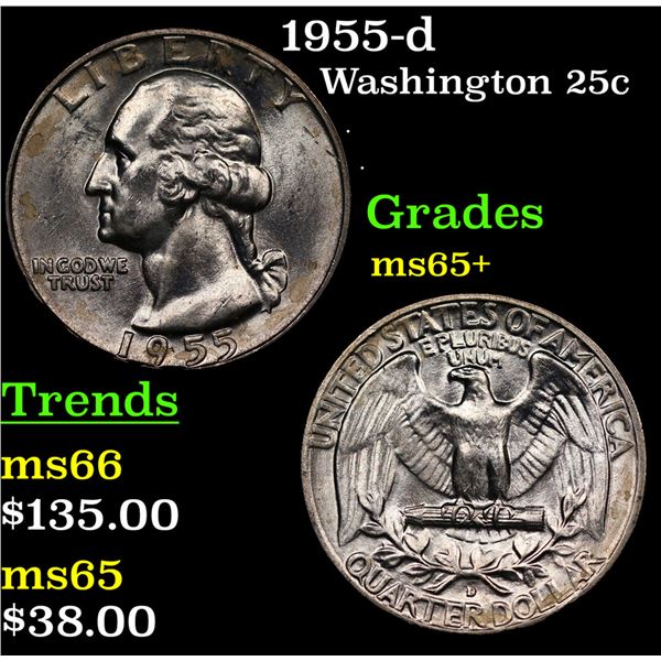 1955-d Washington Quarter 25c Grades GEM+ Unc