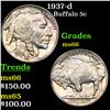 Image 1 : 1937-d Buffalo Nickel 5c Grades GEM+ Unc