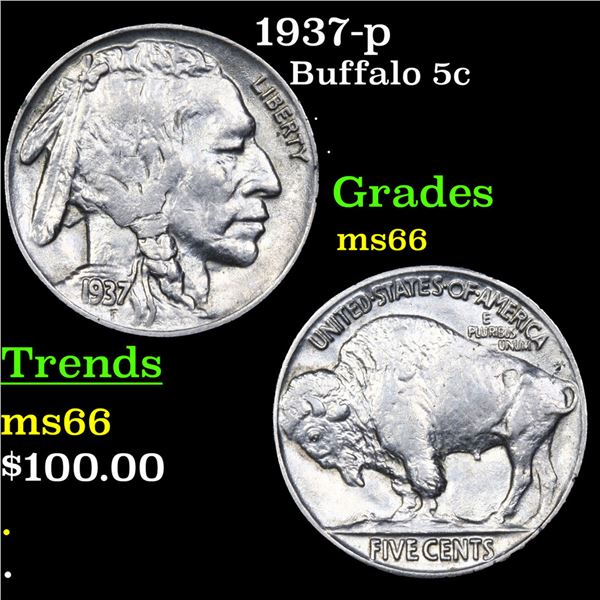 1937-p Buffalo Nickel 5c Grades GEM+ Unc