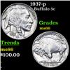 Image 1 : 1937-p Buffalo Nickel 5c Grades GEM+ Unc