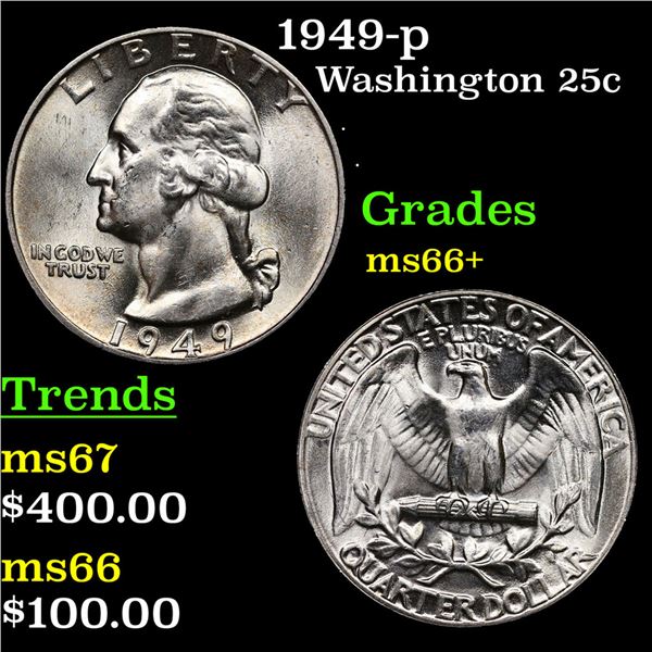 1949-p Washington Quarter 25c Grades GEM++ Unc