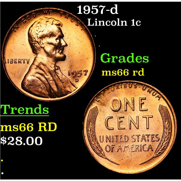 1957-d Lincoln Cent 1c Grades GEM+ Unc RD