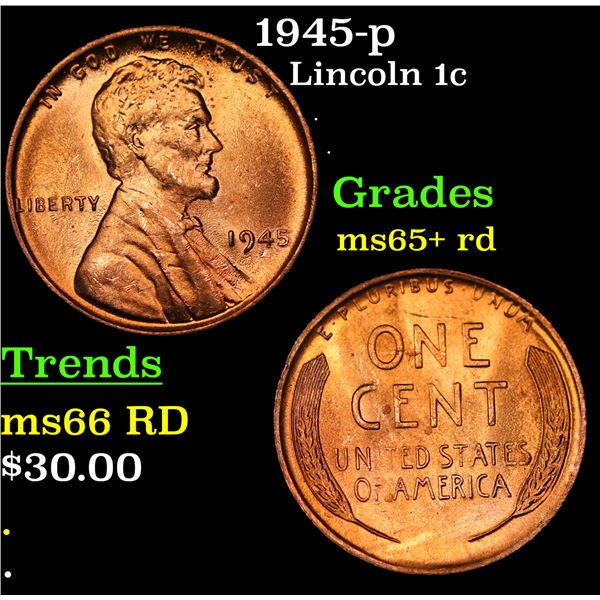 1945-p Lincoln Cent 1c Grades Gem+ Unc RD