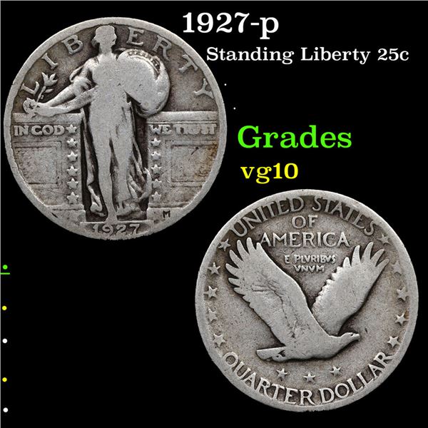 1927-p Standing Liberty Quarter 25c Grades vg+