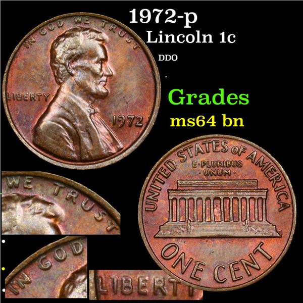 1972-p DDO Lincoln Cent 1c Grades Choice Unc BN