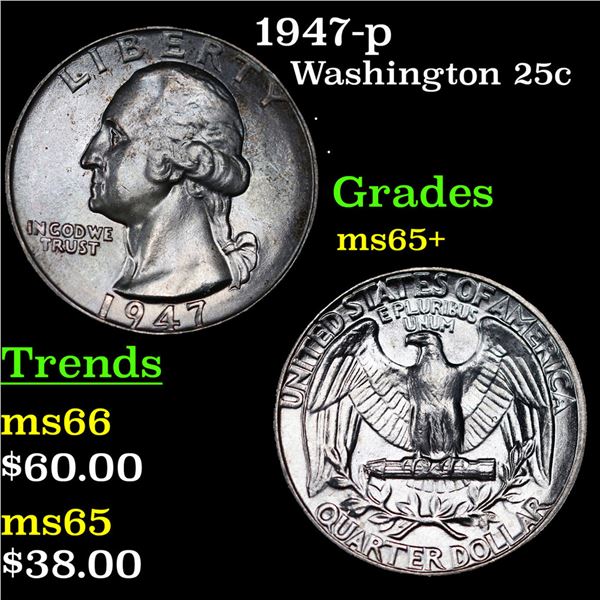 1947-p Washington Quarter 25c Grades GEM+ Unc