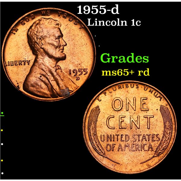 1955-d Lincoln Cent 1c Grades Gem+ Unc RD