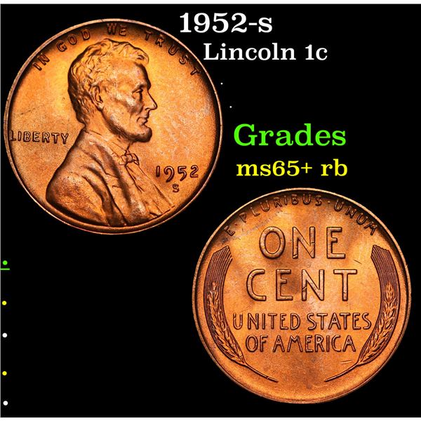 1952-s Lincoln Cent 1c Grades Gem+ Unc RB