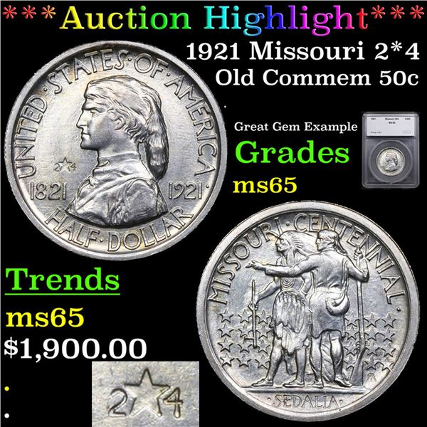 ***Auction Highlight*** 1921 Missouri 2*4 Old Commem Half Dollar 50c Graded ms65 By SEGS (fc)