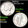 Image 1 : 1943-p Mercury Dime 10c Grades Choice Unc