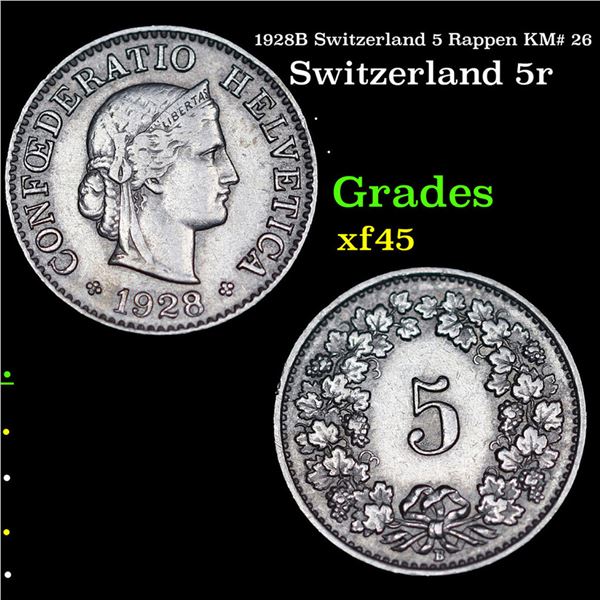 1928B Switzerland 5 Rappen KM# 26 Grades xf+