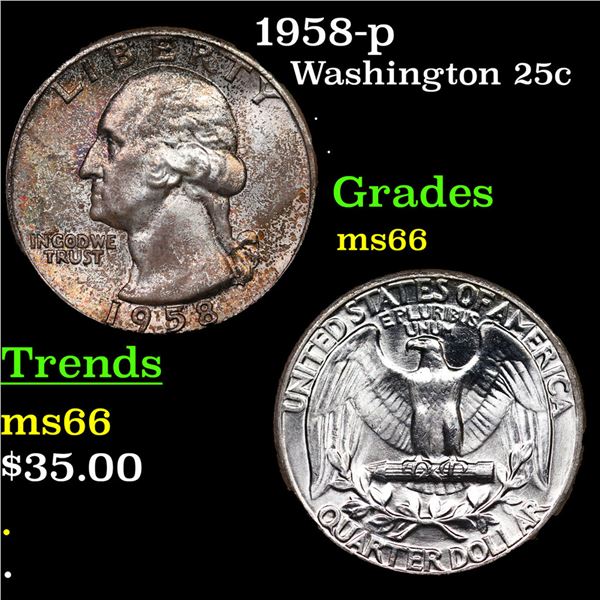 1958-p Washington Quarter 25c Grades GEM+ Unc