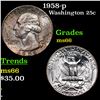 Image 1 : 1958-p Washington Quarter 25c Grades GEM+ Unc
