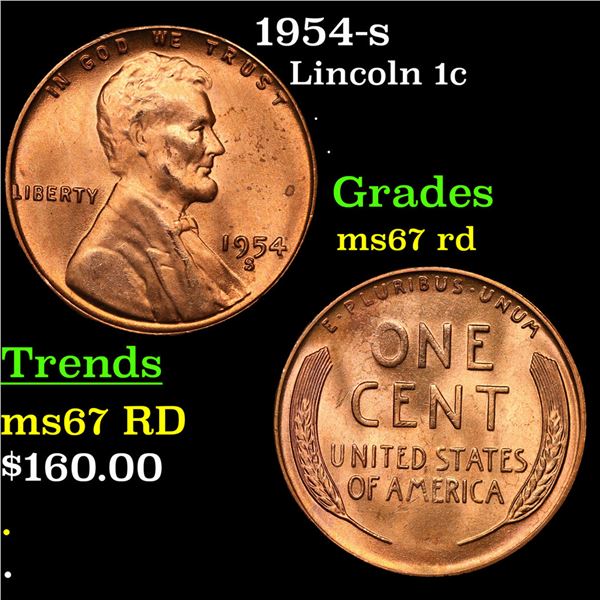 1954-s Lincoln Cent 1c Grades GEM++ Unc RD