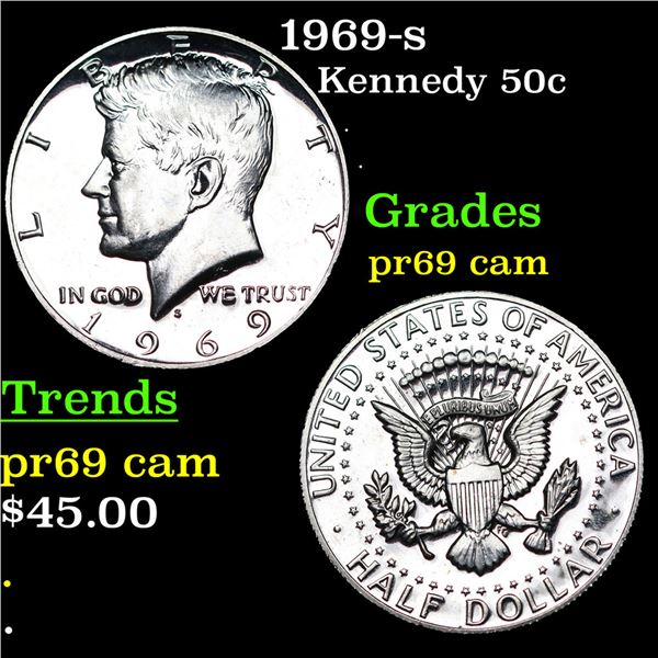 Proof 1969-s Kennedy Half Dollar 50c Grades GEM++ Proof Cameo